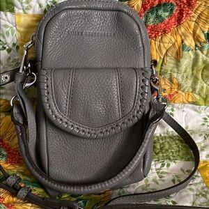 Aimee Kestenberg Gray Crossbody Bag with Braided Trim and Adjustable Strap